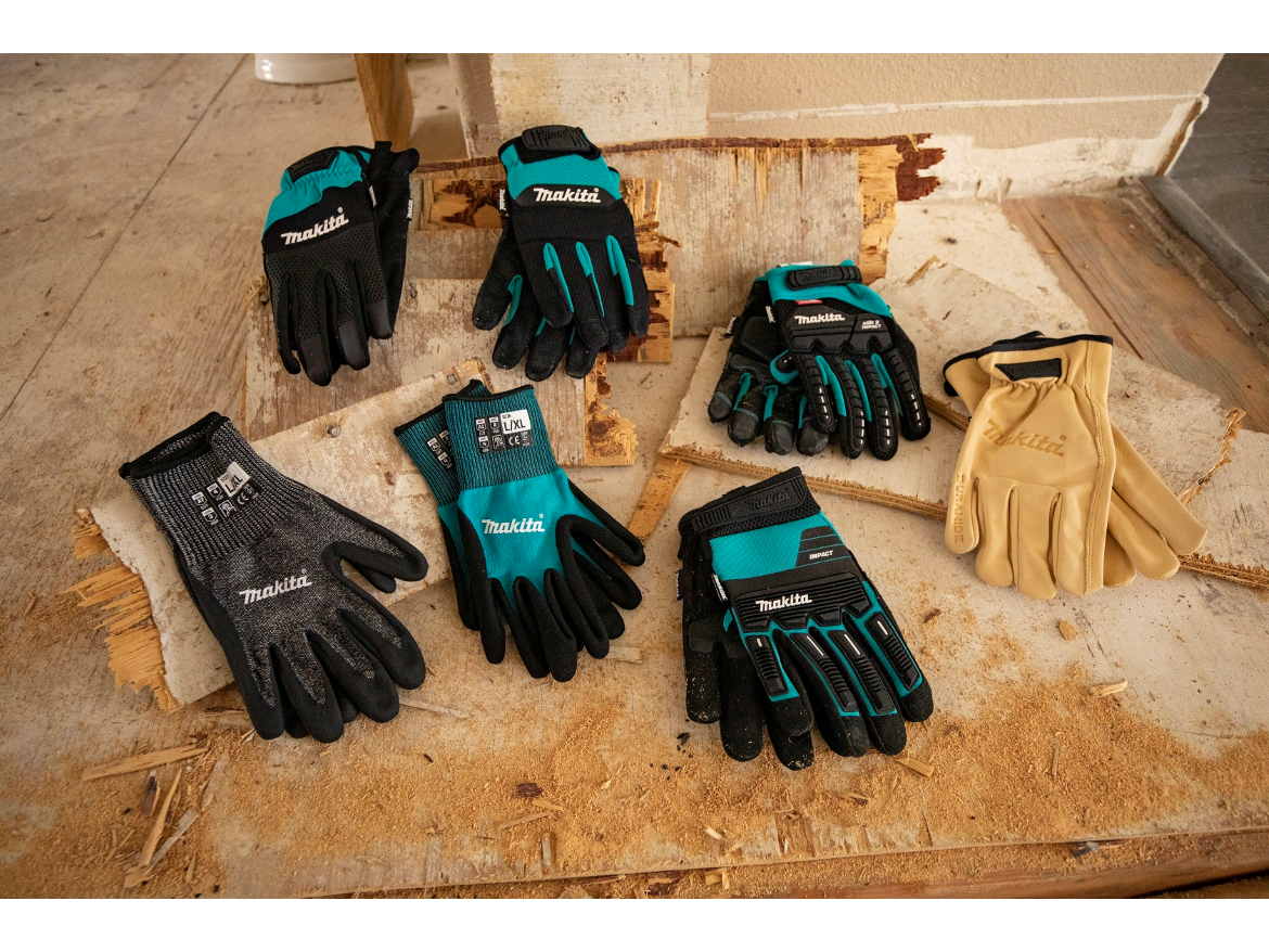 Makita Unisex 100% Genuine Leather-palm Performance work gloves,  Teal/Black, Medium US