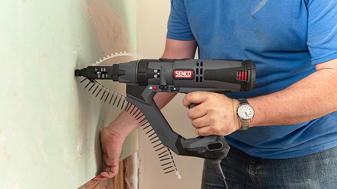 Installing drywall with a Senco Screwgun